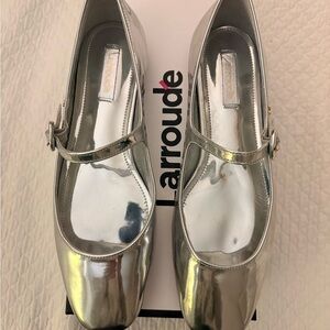 Larroude Shiny Silver Flats